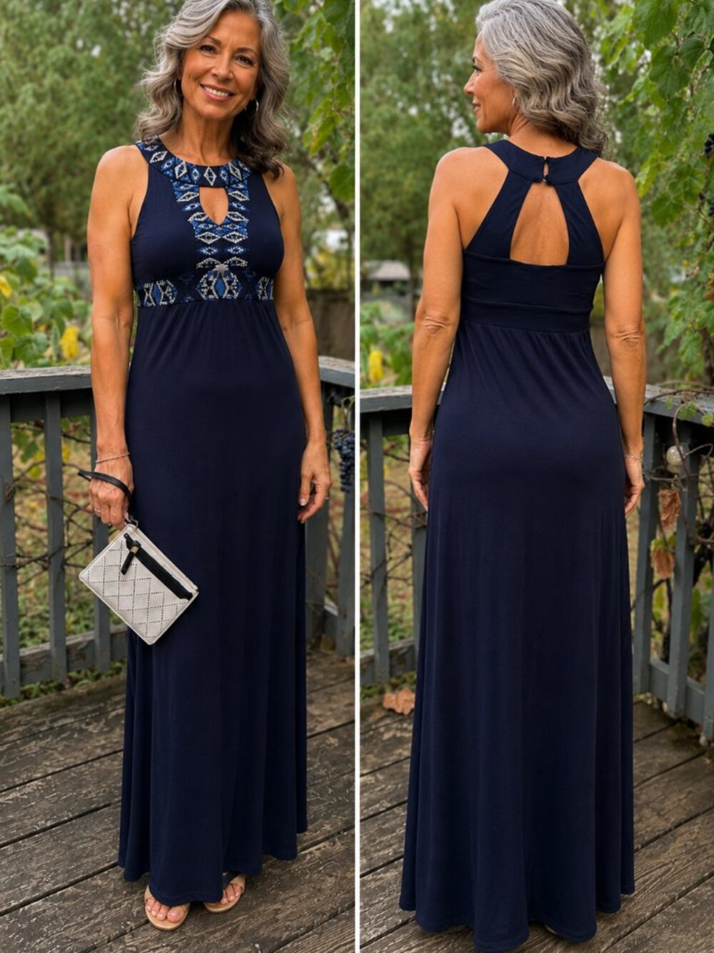INC International Concepts‎ Navy Maxi Dress Beaded Neck XS Halter  (G-1786)